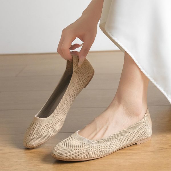 Women's Ballet Flats Shoes Beige Comfortable Casual Dressy Mesh Shoes Slip On Ballerina Office Walking