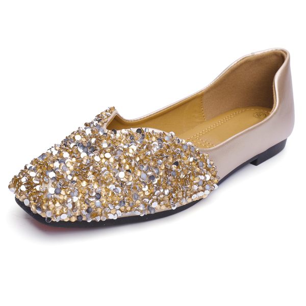 Flats Shoes Women Rhinestone Square Fashion Ballet Flats Wedding Flats for Women Comfortable Slip on Low Heel Dress Shoes