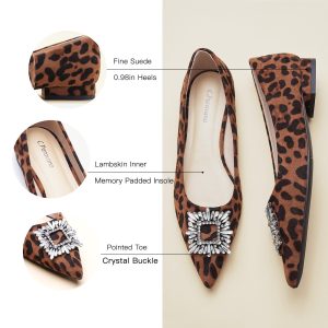 Women's Crystal Buckle Ballet Flats - Pointed Toe Slip On Dressy Shoes