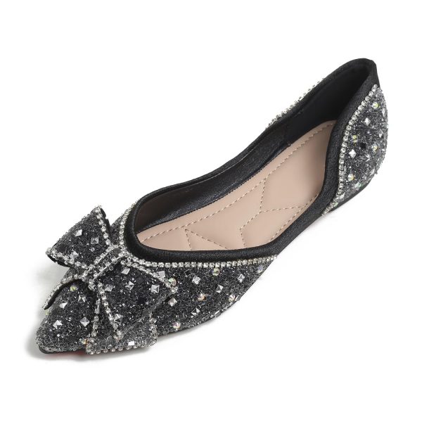 Flats Shoes Women Rhinestone Wedding Flats Comfort Pointed Toe Ballet Flat Shoe Low Heel Dress Shoes Sparkly Flats for Women
