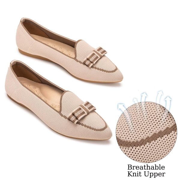 Women's Loafer Flats Casual Knit Fabric Lightweight Dressy Shoes Washable Elegant Pointed-Toe lace-up Bow Shoes Comfortable