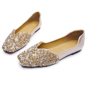 Flats Shoes Women Rhinestone Square Fashion Ballet Flats Wedding Flats for Women Comfortable Slip on Low Heel Dress Shoes