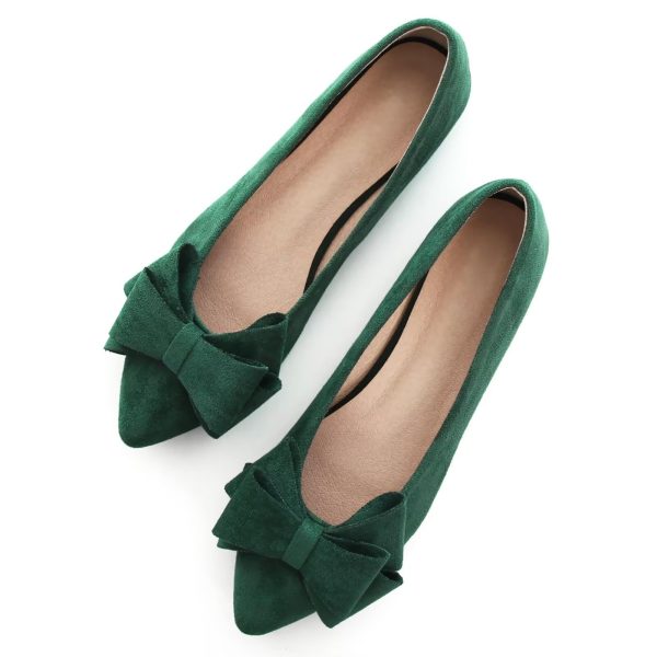Bowknot Ballet Flats Womens Pointy Toe Casual Flat Shoes Suede Dress Shoes Wear to Work Slip On Moccasins