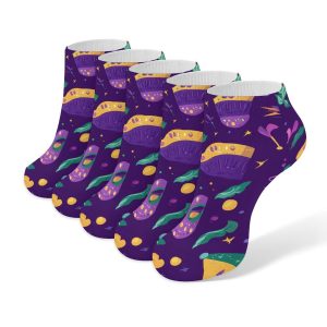 Mardi And Gras Masks Hats Drums 5 Pairs Ankle Socks Low-Cut Non Slip Athletic Running Flat Sock for Men And Women