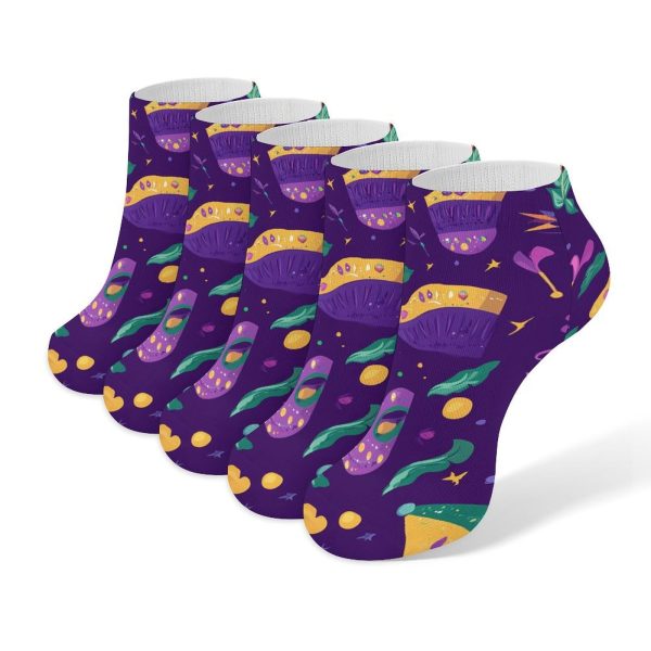 Mardi And Gras Masks Hats Drums 5 Pairs Ankle Socks Low-Cut Non Slip Athletic Running Flat Sock for Men And Women
