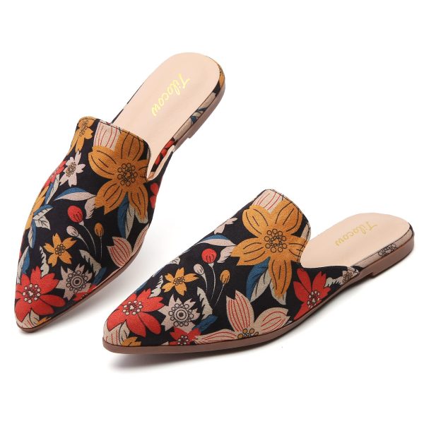 Mules for Woman Comfortable Pointed Toe Backless Loafers Flat Mule Business Casual Shoes Slides Slip on