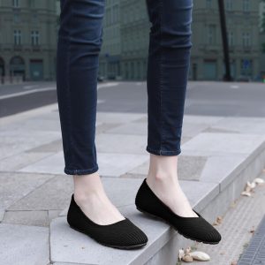 Flats for Women Ballets Shoes: Black 8 Comfortable Knitted Dressy Work Flats - Ladies Wedding Flat Casual Shoes