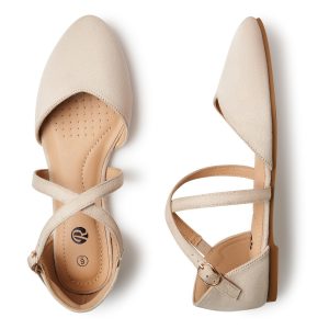 Women's Flats Ankle Strap Ballet Flats Dressy Comfortable Women Shoes Criss-Cross Pointed Closed Toe Flats for Women Adjustable
