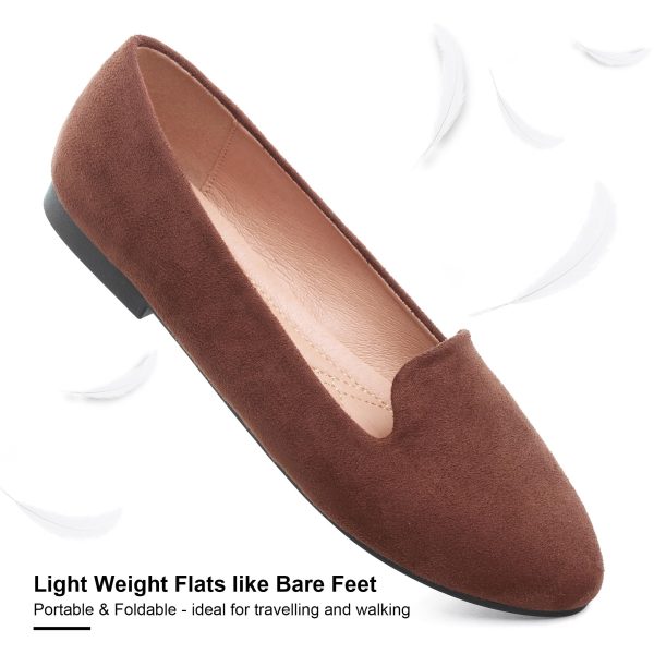 Women Round Toe Flats Comfortable Ballet Flat Shoes for Women Dressy Slip-ons Loafers Brown Size 8.5