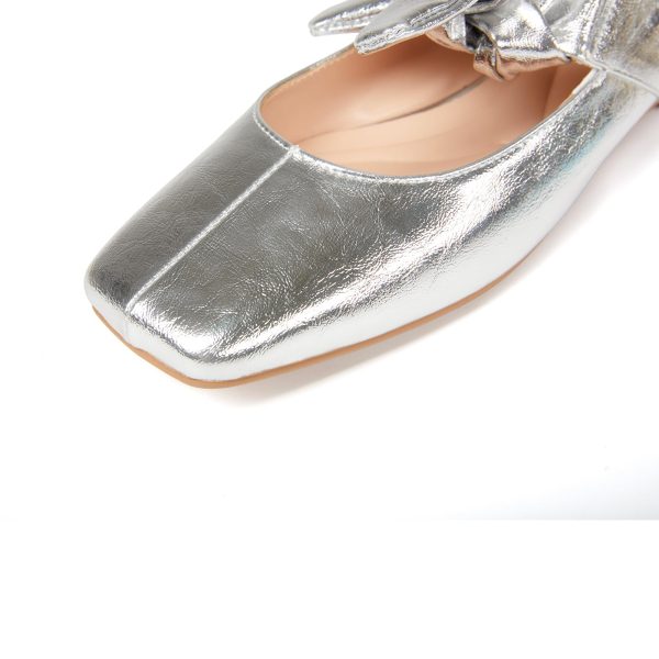Ballet Flats for Women Square Toe Leather Bow Mary Janes Comfortable Casual Office Walk Dress Shoes