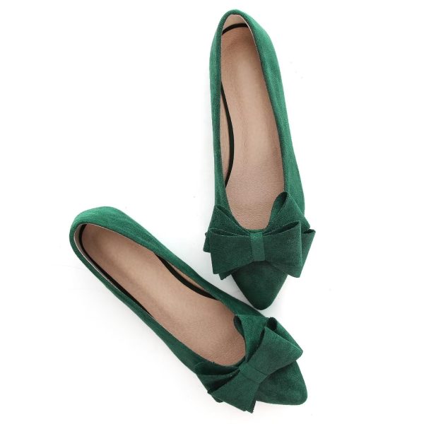 Bowknot Ballet Flats Womens Pointy Toe Casual Flat Shoes Suede Dress Shoes Wear to Work Slip On Moccasins