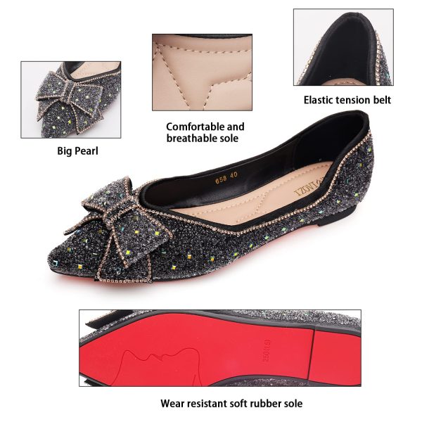 Women's Pointed Rhinestone Flat Shoes Glitter Flowers Wedding Comfortable Dress Shoes