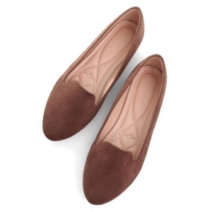Women Round Toe Flats Comfortable Ballet Flat Shoes for Women Dressy Slip-ons Loafers Brown Size 8.5