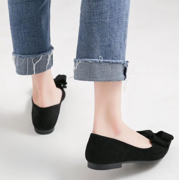 Bowknot Ballet Flats Womens Pointy Toe Casual Flat Shoes Suede Dress Shoes Wear to Work Slip On Moccasins