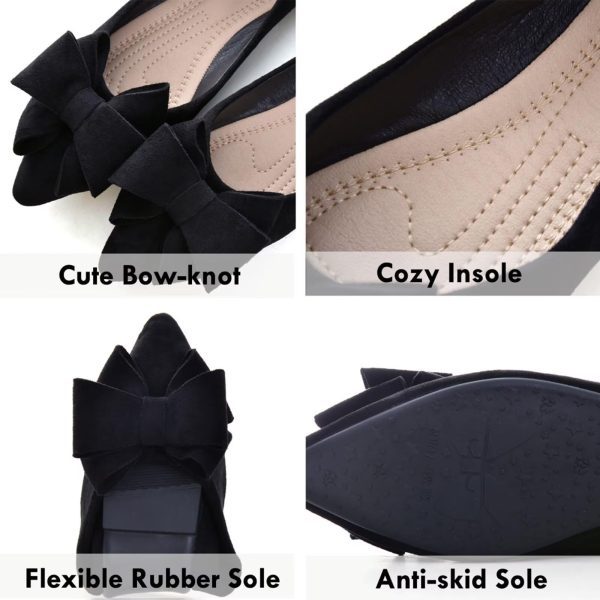 Bowknot Ballet Flats Womens Pointy Toe Casual Flat Shoes Suede Dress Shoes Wear to Work Slip On Moccasins