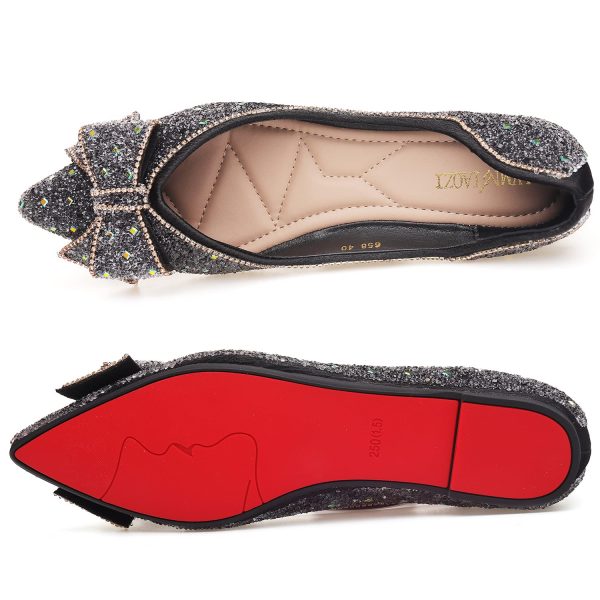 Women's Pointed Rhinestone Flat Shoes Glitter Flowers Wedding Comfortable Dress Shoes