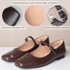 Women Mary Jane Shoes,Slip On Ankle Strap Dress Flat Shoes
