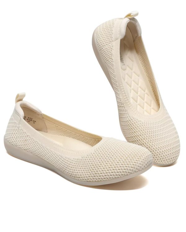 Women's Ballet Flats Knit Dress Shoes Soft Work Comfort Ballerina Slip-on Walking Shoes with Arch Support