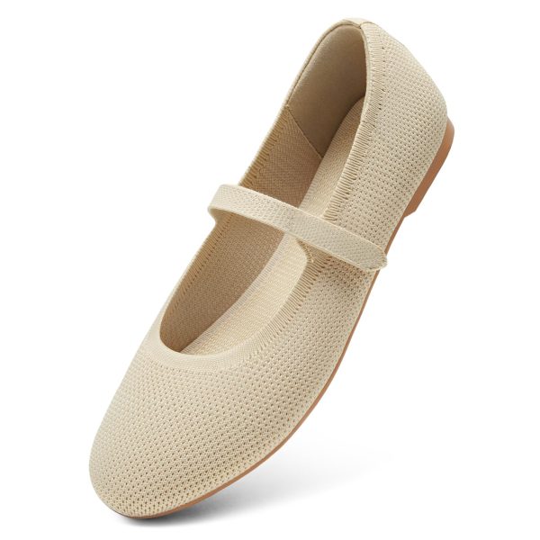 Mary Jane Shoes Women Round Toe Knit Ballet Flats Shoes for Women Comfortable Dressy Washable Adjustable Strap for Work Office