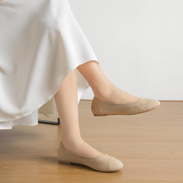Women's Ballet Flats Shoes Beige Comfortable Casual Dressy Mesh Shoes Slip On Ballerina Office Walking