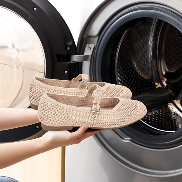 Womens Casual Flat Shoes Square Toe Shoes Knitted Mesh Flat Comfort Work Flat Shoes for Daily Washable