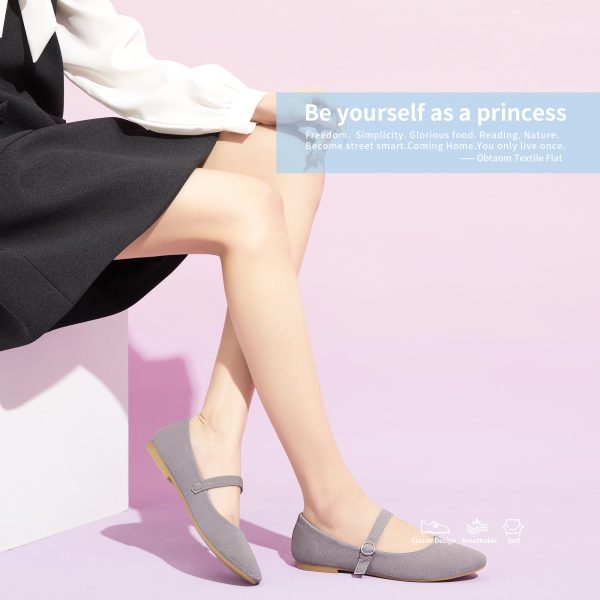 Mary Jane Flat Shoes Round Toe Ballet Flats for Women Dressy Fabric Business Flats Comfortable Classic Strap Flats for Office