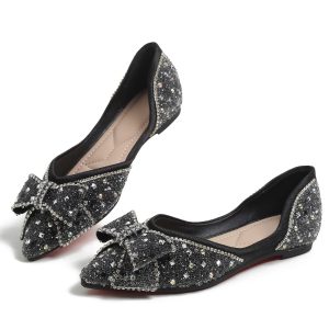 Flats Shoes Women Rhinestone Wedding Flats Comfort Pointed Toe Ballet Flat Shoe Low Heel Dress Shoes Sparkly Flats for Women