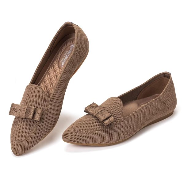 Women's Loafer Flats Casual Knit Fabric Lightweight Dressy Shoes Washable Elegant Pointed-Toe lace-up Bow Shoes Comfortable