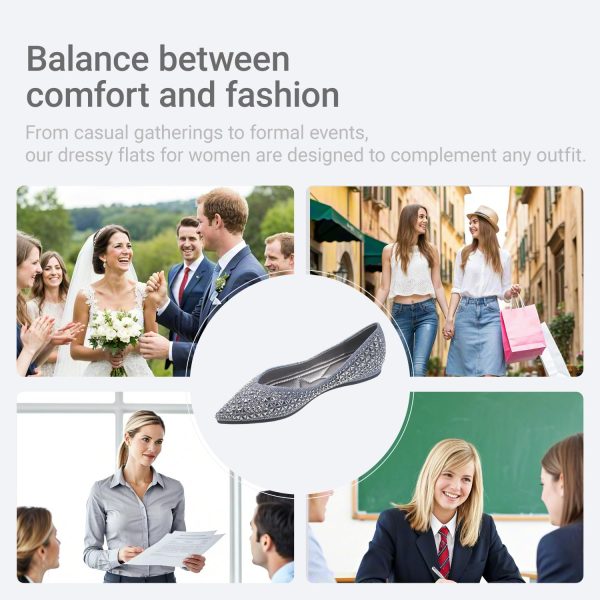 Women's Flats Comfortable Pointed Rhinestone Ballet Flats Soft Memory Foam Insole for Women Sparkle Elegant Dress Shoes