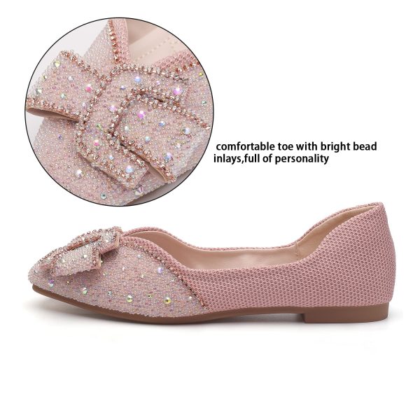 Women's Square Head Flat Shoes Fashion Glittering Rhinestone Bride Wedding Dress Shoes Comfortable Non Slip Slip on Walking
