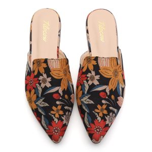 Mules for Woman Comfortable Pointed Toe Backless Loafers Flat Mule Business Casual Shoes Slides Slip on