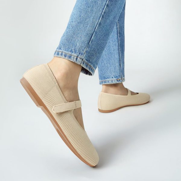 Mary Jane Shoes Women Round Toe Knit Ballet Flats Shoes for Women Comfortable Dressy Washable Adjustable Strap for Work Office