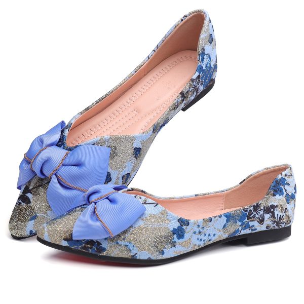 Women's Flats Shoes Pointed Toe Bow Embroidery Ballet Comfortable Dressy Slip On Flat