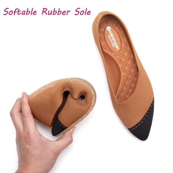 Women's Flat Shoes Black Pointed Toe Dress Shoes Knit Slip On Shoes Comfortable Walking Shoes for Woman Lightweight