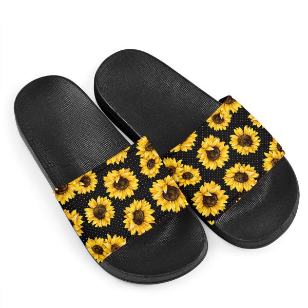 Novelty Sunflowers Pattern Slide Sandals for Women Girls, Comfotable Open Toe Non Slip Single Band Slide Sandals