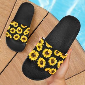 Novelty Sunflowers Pattern Slide Sandals for Women Girls, Comfotable Open Toe Non Slip Single Band Slide Sandals