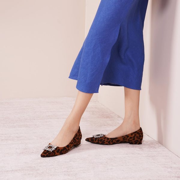 Women's Crystal Buckle Ballet Flats - Pointed Toe Slip On Dressy Shoes