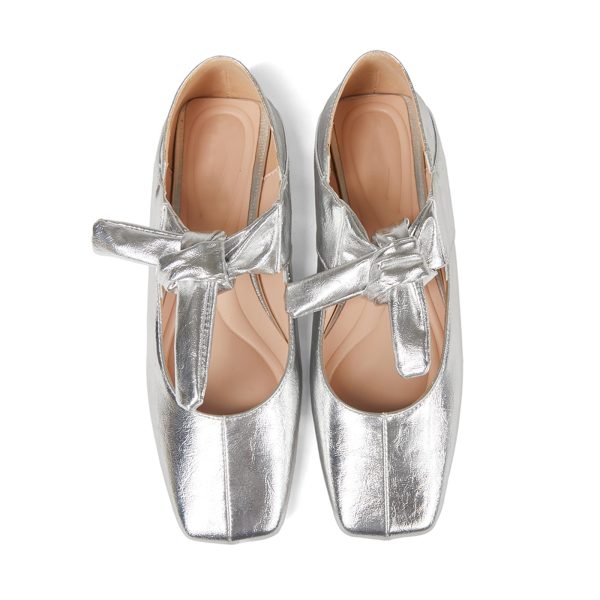 Ballet Flats for Women Square Toe Leather Bow Mary Janes Comfortable Casual Office Walk Dress Shoes