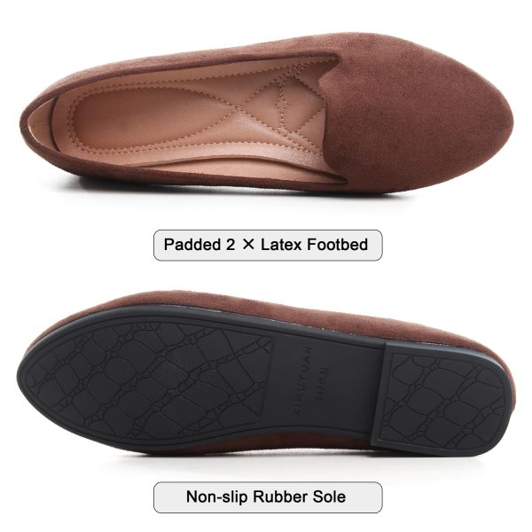 Women Round Toe Flats Comfortable Ballet Flat Shoes for Women Dressy Slip-ons Loafers Brown Size 8.5
