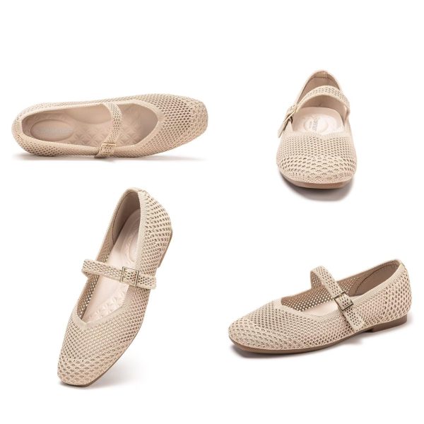 Womens Casual Flat Shoes Square Toe Shoes Knitted Mesh Flat Comfort Work Flat Shoes for Daily Washable