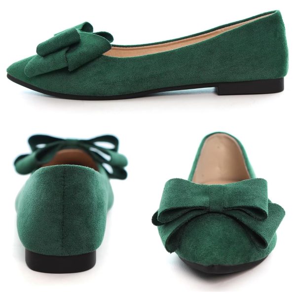 Bowknot Ballet Flats Womens Pointy Toe Casual Flat Shoes Suede Dress Shoes Wear to Work Slip On Moccasins