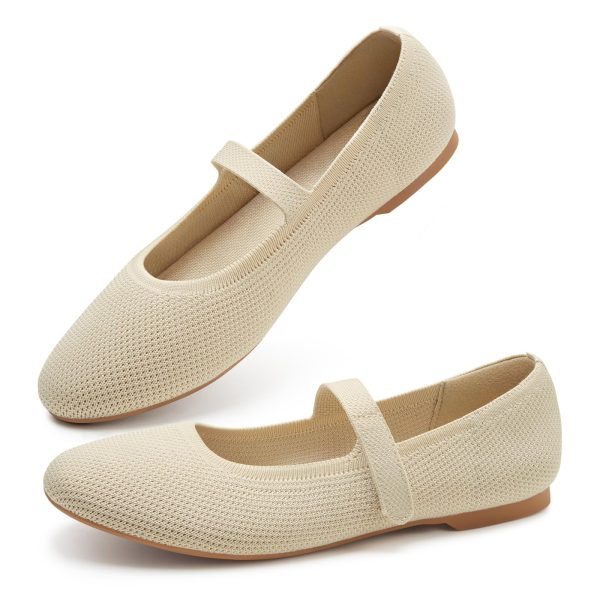 Mary Jane Shoes Women Round Toe Knit Ballet Flats Shoes for Women Comfortable Dressy Washable Adjustable Strap for Work Office