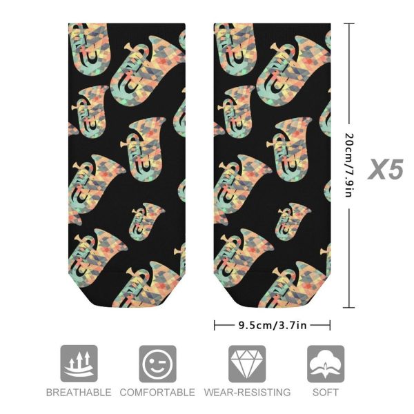 Tuba Instruments Music ArtTuba Instruments Music Art 5 Pairs Ankle Socks Low-Cut Non Slip Athletic Running Flat Sock for Men And