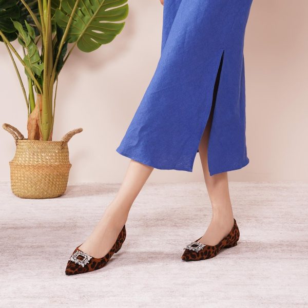Women's Crystal Buckle Ballet Flats - Pointed Toe Slip On Dressy Shoes