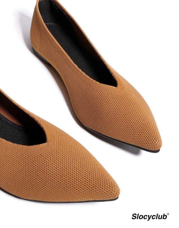 Flat Shoes for Women Classic Pointed Toe Slip On Ballet Shoes Knitted Texture Black Comfortable Dress Shoes