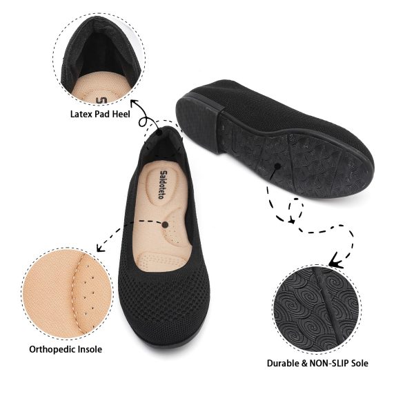 Women's Ballet Flats - Comfortable Round Toe Knit Slip-On Shoes, Casual Office Dress Flats for Work
