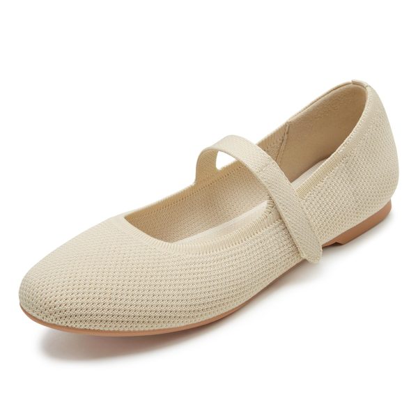 Mary Jane Shoes Women Round Toe Knit Ballet Flats Shoes for Women Comfortable Dressy Washable Adjustable Strap for Work Office