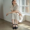 Slingback Flats Ballerinas Flats Buckle Ballet Flats for Women Wide Welt Squared Block Heel Dress Shoes