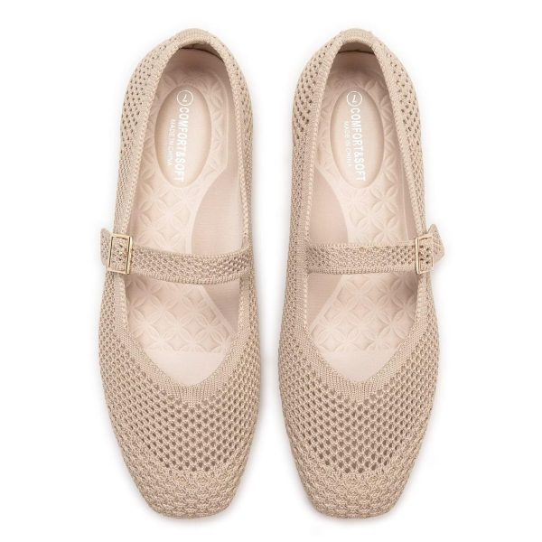 Womens Casual Flat Shoes Square Toe Shoes Knitted Mesh Flat Comfort Work Flat Shoes for Daily Washable