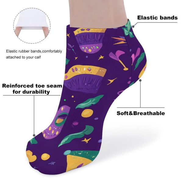 Mardi And Gras Masks Hats Drums 5 Pairs Ankle Socks Low-Cut Non Slip Athletic Running Flat Sock for Men And Women